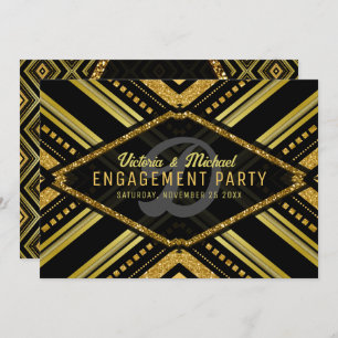 Invitación Compromiso con Glamour negro de oro Art Deco