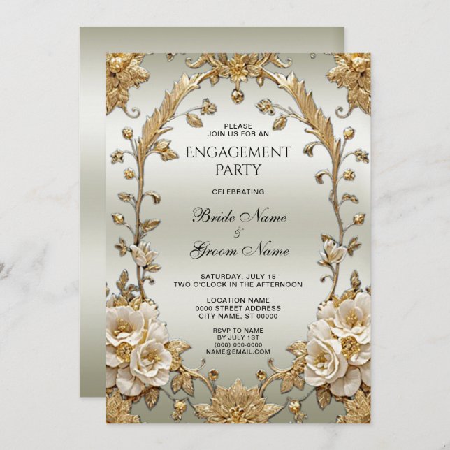 Invitación Compromiso con las flores blancas de la orquesta d (Anverso / Reverso)