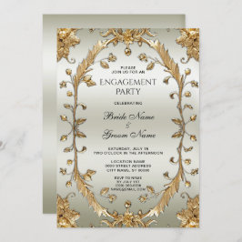 Invitación Compromiso con las flores de los órganos dorados