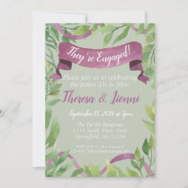 Invitación Compromiso con las hojas de color morado y verde