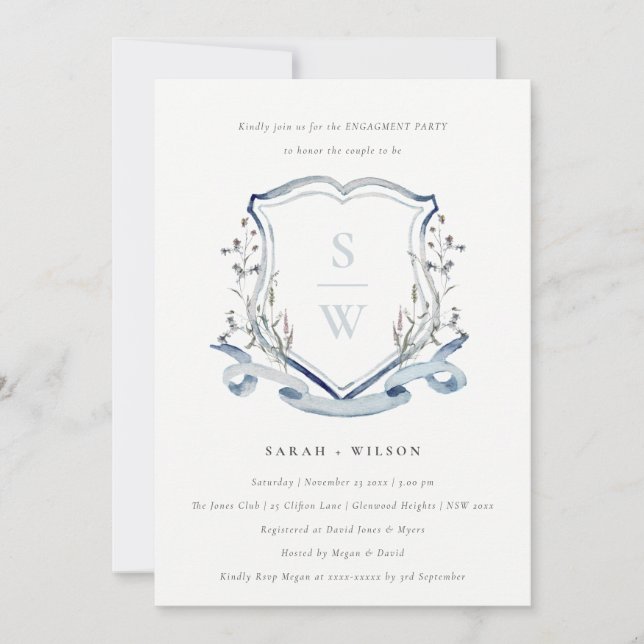 Invitación Compromiso con los Escudos del monograma de flor s (Anverso)