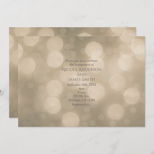 Invitación Compromiso con luces de bokeh elegantes y brillant (Anverso / Reverso)