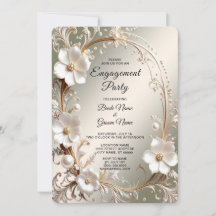 Compromiso con marco floral blanco ornamentado