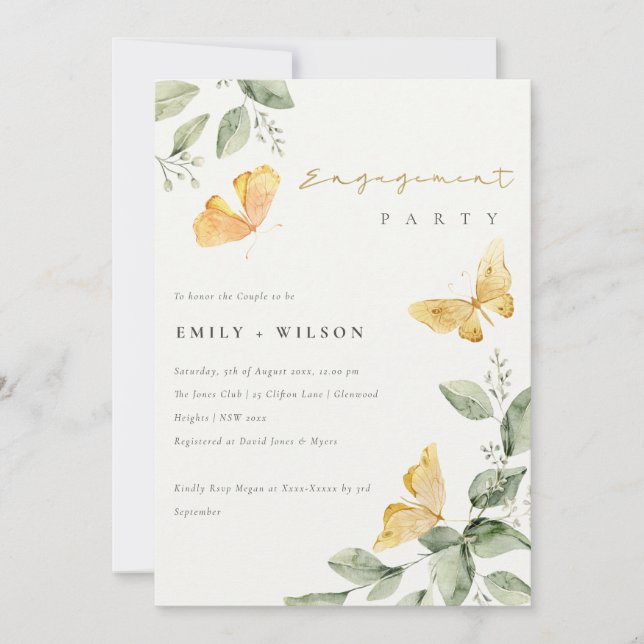 Invitación Compromiso con mariposas de follaje de jardín amar (Anverso)