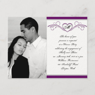 Invitación Compromiso con monograma Purple y Silver Heart Scr