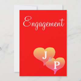 Invitación Compromiso con monograma rojo de Sunset Hearts