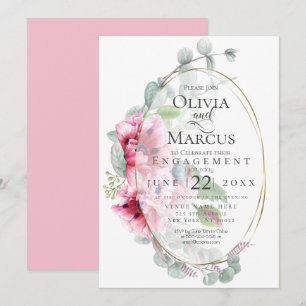 Invitación COMPROMISO   Copos rosados de color acuático Eucal