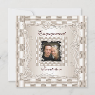 Invitación Compromiso Crema Art Deco Floral