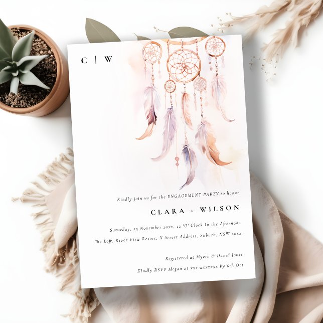 Invitación Compromiso de acuarela Boho Feather Dreamcatcher (Subido por el creador)