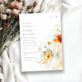 Invitación Compromiso de acuarela de calabaza de flores silve