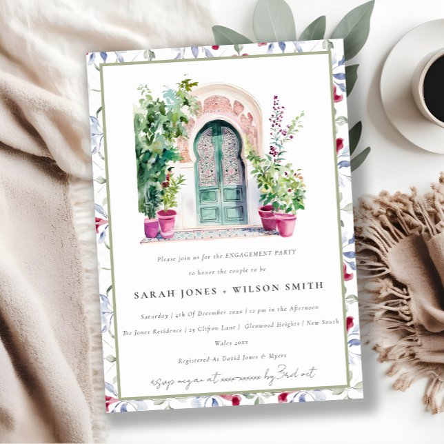 Invitación Compromiso de acuarela de la puerta tropical marro (Subido por el creador)