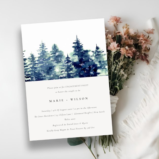 Invitación Compromiso de acuarela de nevadas en el bosque de  (Subido por el creador)