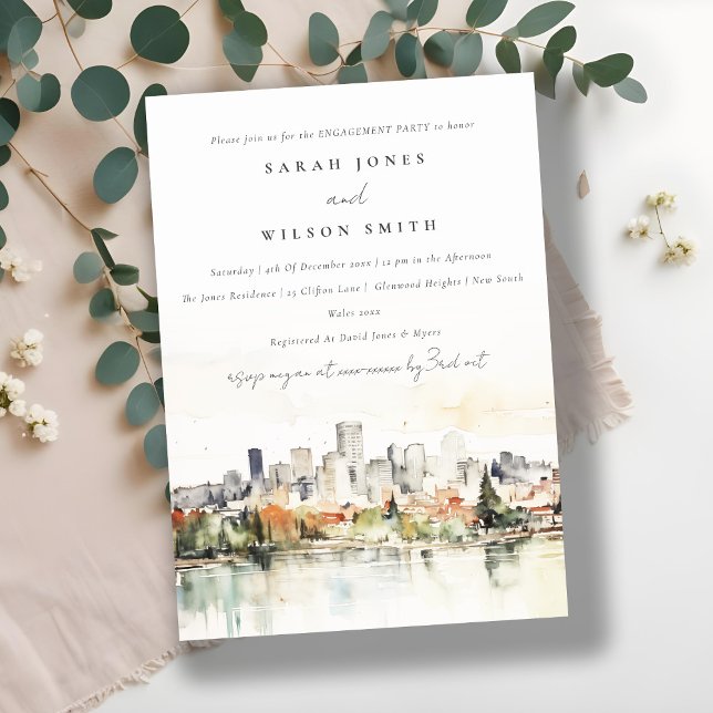 Invitación Compromiso de acuarela de Portland Oregon Skyline (Subido por el creador)