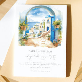 Invitación Compromiso de acuarela de Santorini Grecia