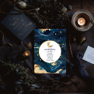 Invitación Compromiso de acuarela Mystic Midnight Blue Gold