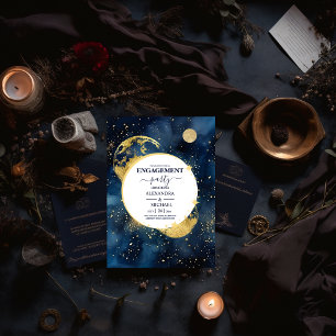Invitación Compromiso de acuarela Mystic Midnight Blue Gold