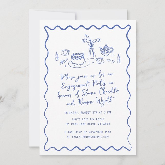 Invitación Compromiso de alimentos y bebidas con dibujos a ma (Anverso)