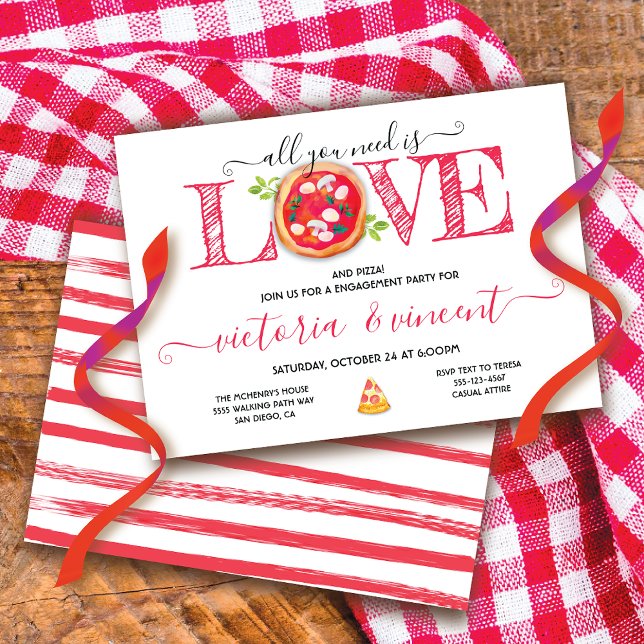 Invitación Compromiso de amor y pizza cena italiana (Subido por el creador)