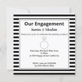 Invitación Compromiso de anillos de diamantes de franja blanc