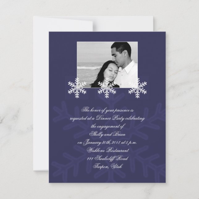 Invitación Compromiso de Boda de Invierno con Copo Azul de Ni (Anverso)