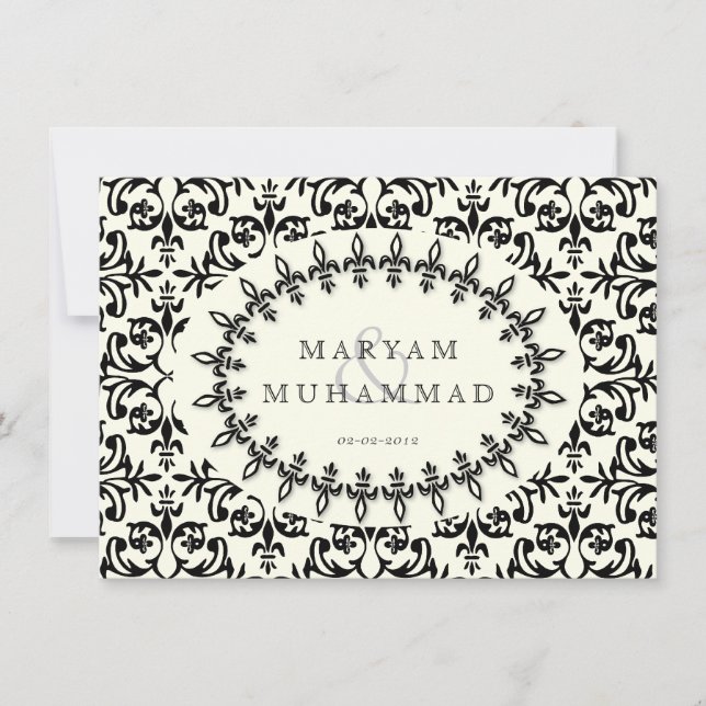 Invitación Compromiso de boda de seda damasco islámico flor n (Anverso)