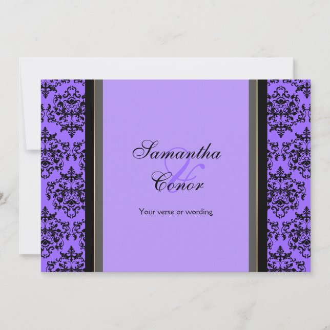 Invitación Compromiso de boda morado negro con damasco (Anverso)