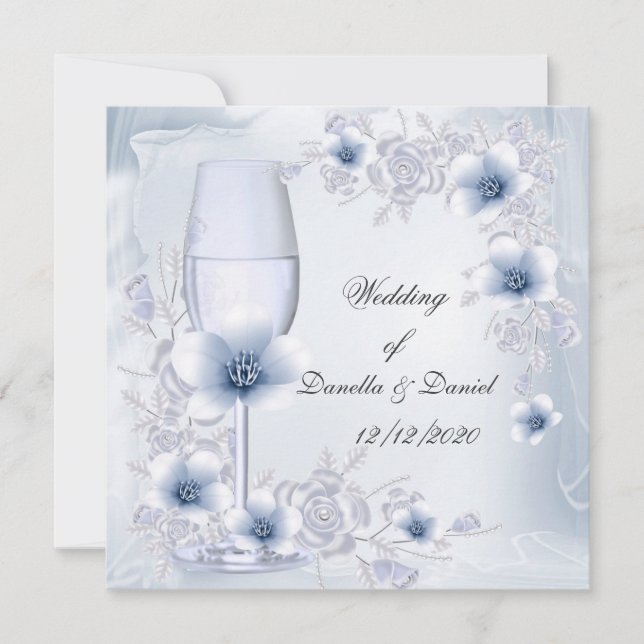 Invitación Compromiso de Boda o Aniversario Azul Plata (Anverso)