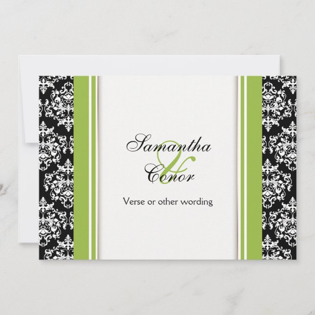 Invitación Compromiso de boda verde negro con damasco (Anverso)