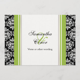 Invitación Compromiso de boda verde negro con damasco