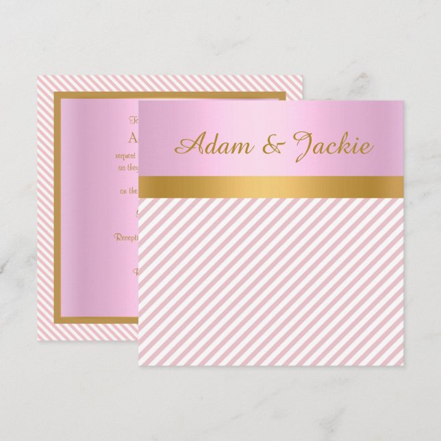 INVITACIÓN COMPROMISO DE BODAS METÁLICOS DE ORO PINK STRIPE (Anverso / Reverso)
