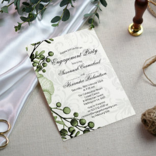 Invitación Compromiso de Boho Green Berry Wreath Damask