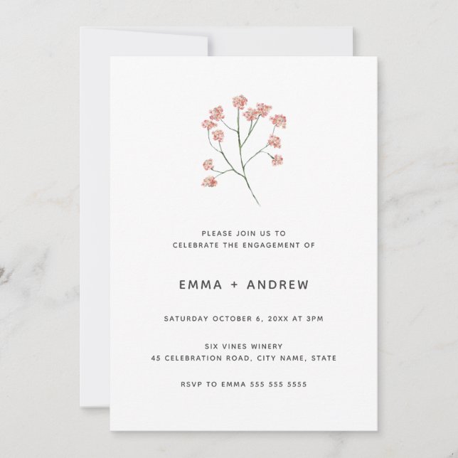 Invitación Compromiso de bonito Rubor Pink Cherry Blossom (Anverso)