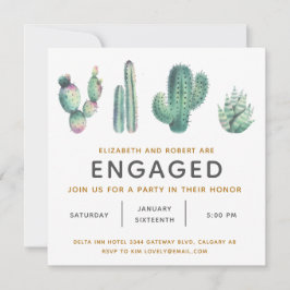 Invitación Compromiso De Cactus Exuberantes De Acuarela Sucul