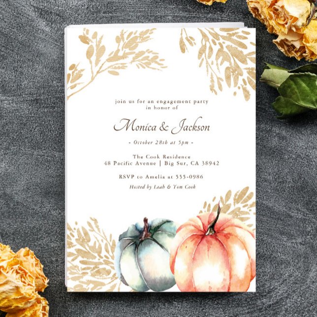 Invitación Compromiso de caída de oro del Naranja de calabaza (Subido por el creador)