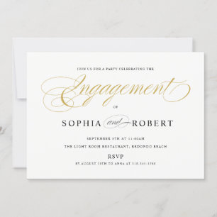 Invitación Compromiso de caligrafía elegante de oro sólido