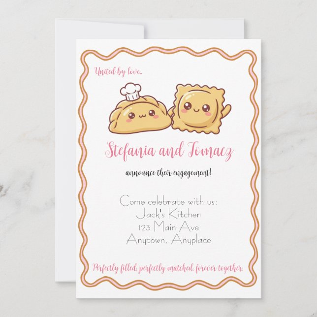 Invitación Compromiso de comida de empanada italiana española (Anverso)