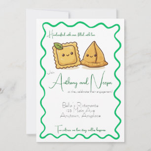 Invitación Compromiso de comida de ravioli samosa italiano in