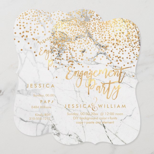 Invitación Compromiso De Confetti De Mármol Faux Gold (Anverso / Reverso)