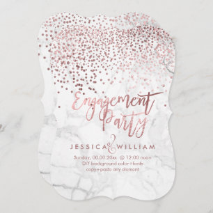 Invitación Compromiso de Confetti de oro de Marble Faux Rosa
