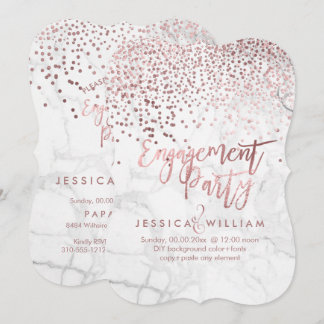 Invitación Compromiso de Confetti de oro de Marble Faux Rosa