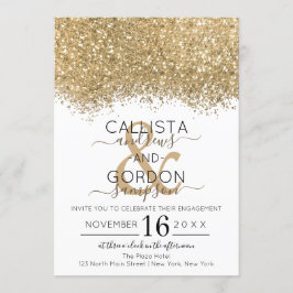 Invitación Compromiso de Confetti Purpurina blanco de oro de 