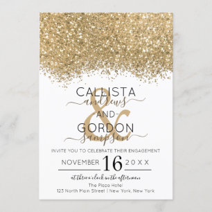 Invitación Compromiso de Confetti Purpurina blanco de oro de
