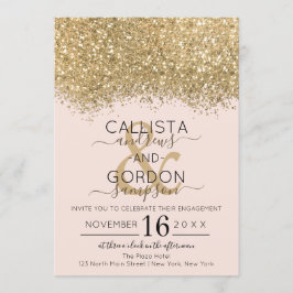 Invitación Compromiso de Confetti Purpurina Rosa de Oro de Lu