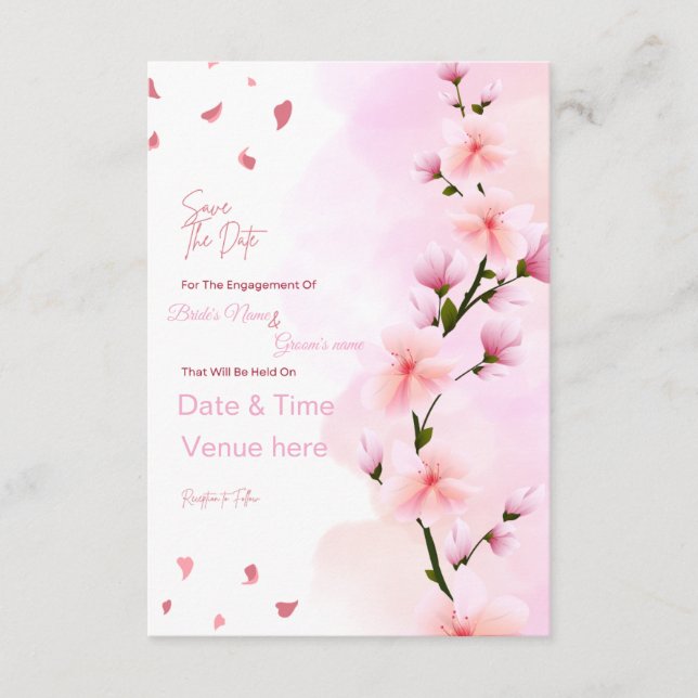 Invitación Compromiso de flor de cerezo romántico Guardar la  (Anverso)