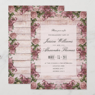 Invitación Compromiso de Floración de Rosa Magenta Vintage