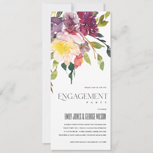 INVITACIÓN COMPROMISO DE FLORAL DE RUBOR BURGUNDY AMARILLO BR (Anverso)