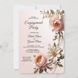 Invitación Compromiso de flores decorativas rosadas y blancas