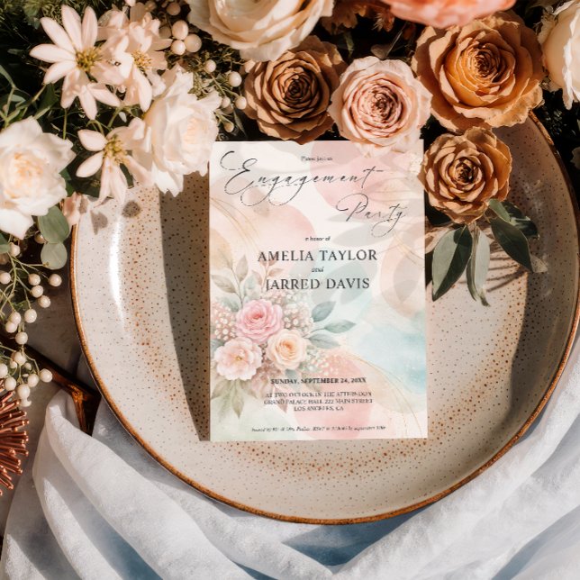 Invitación Compromiso de forma abstracta floral acuarela past (Subido por el creador)