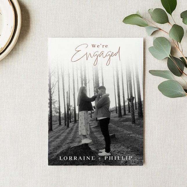 Invitación Compromiso de foto suave con toque manuscrito (Full Photo with white Gradient & Handwritten Script Engagement Party Invitation. With couples names.)