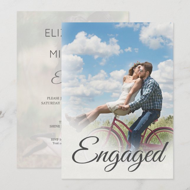 Invitación Compromiso de fotografías Elegante y Simple Guión  (Anverso / Reverso)